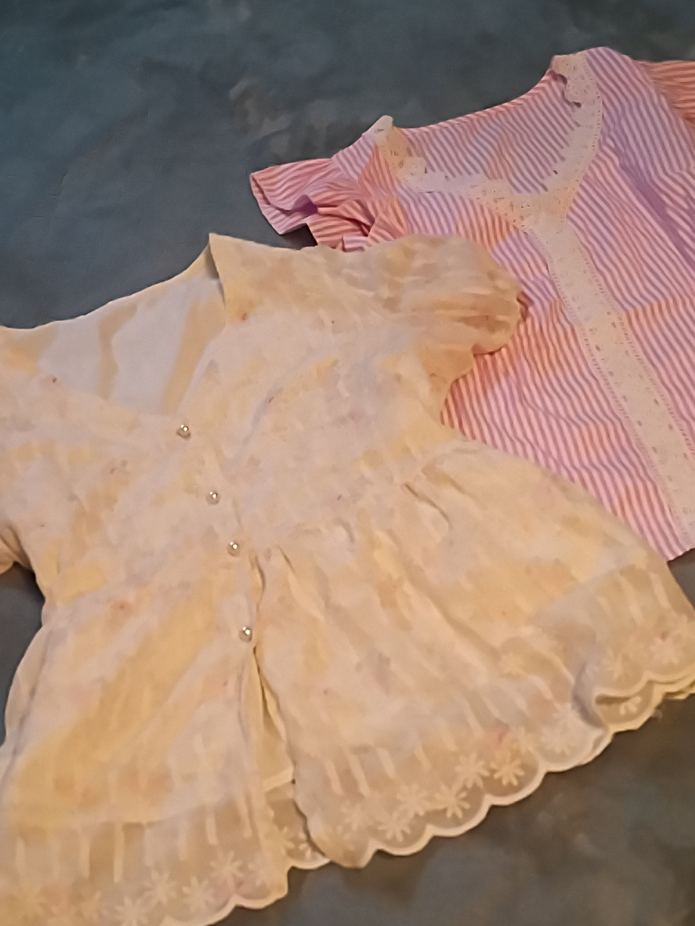 Pink Striped Top and Cream Lace Overlay Set